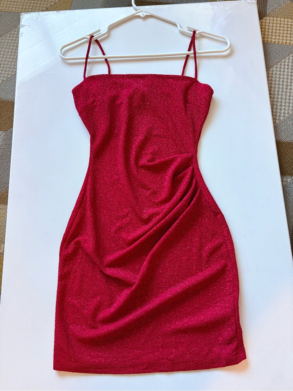 Windsor Red Glitter Ruched Bodycon Mini Dress Size S